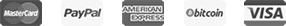 MasterCard, PayPal, American Express, Bitcoin, Visa