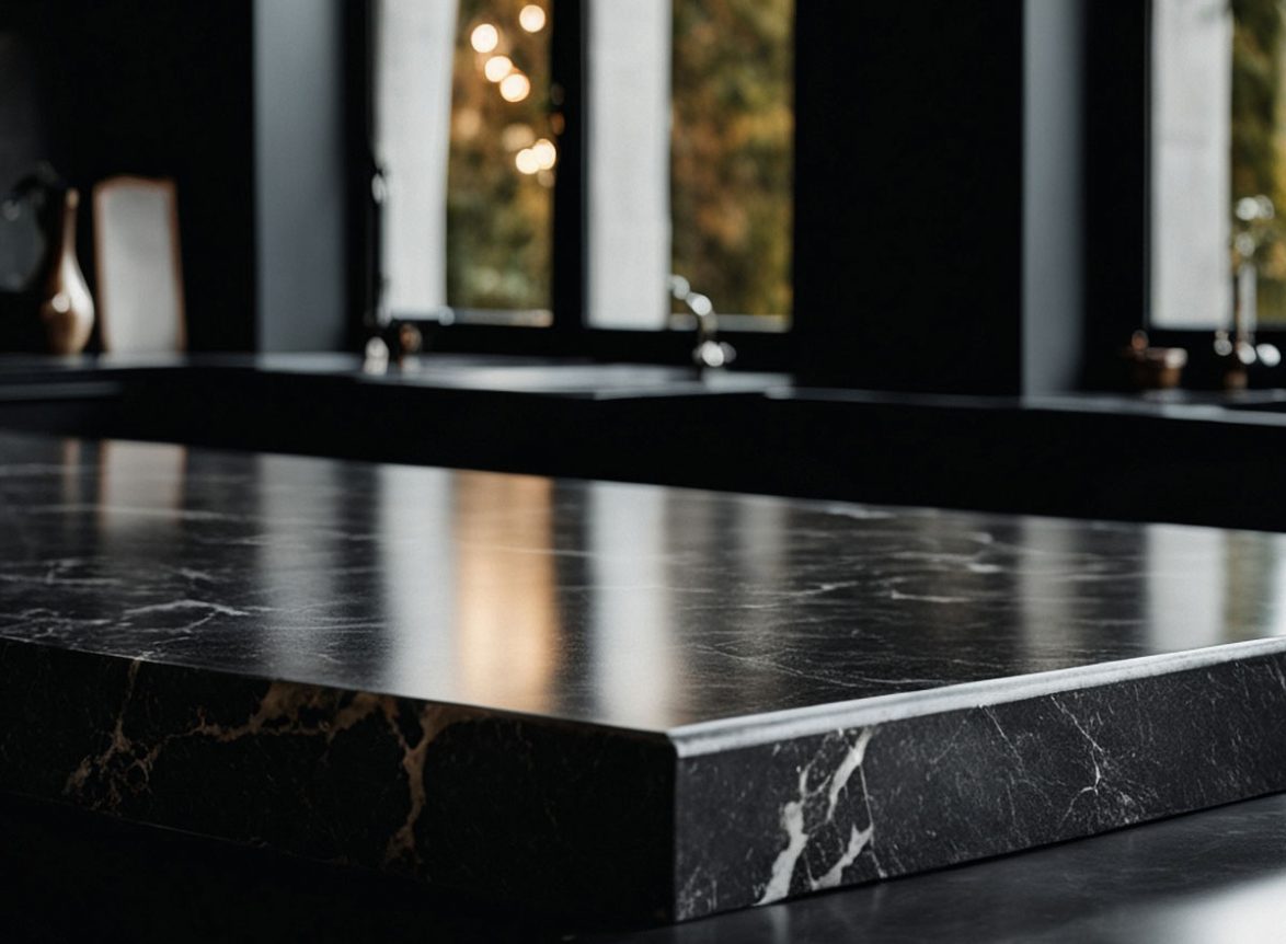 Кухненски плот от черен мрамор Nero Marquina с бели жилки