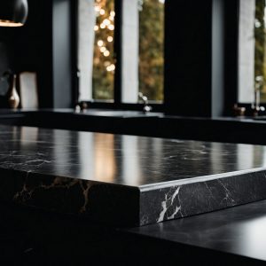 Кухненски плот от черен мрамор Nero Marquina с бели жилки